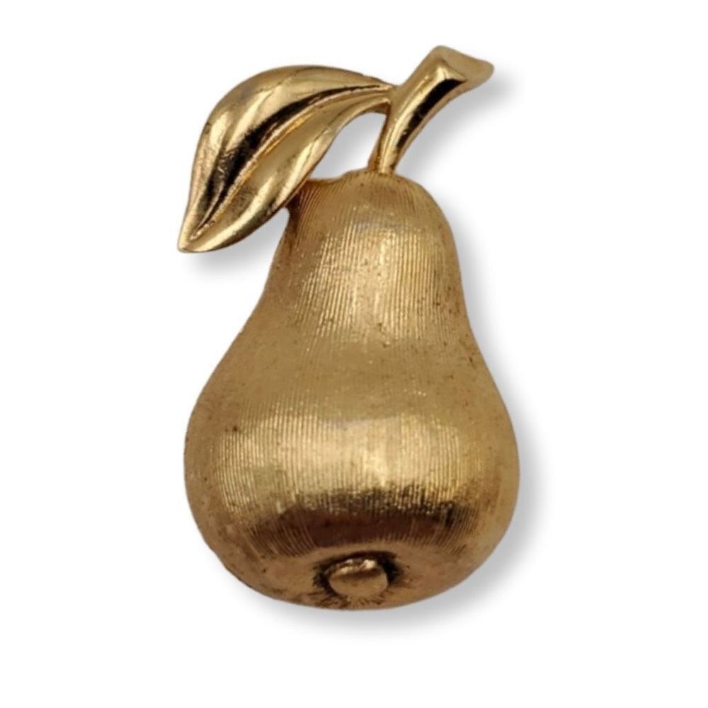 Vintage Crown Trifari Brushed Gold Tone Pear Miniature Pin/Brooch